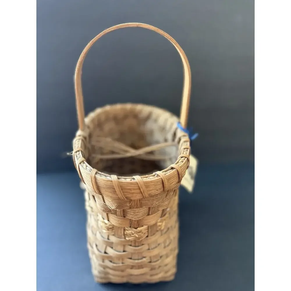 Handwoven Slatwood Wine Bottle Basket Woods Lot Creations Brown Cottagecore